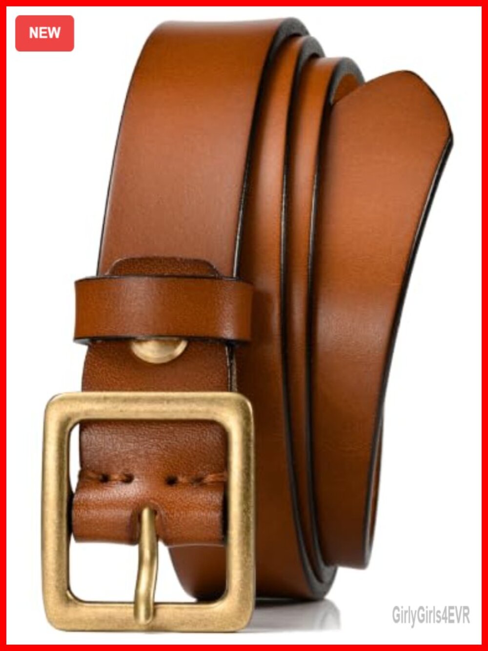 Italian Full Grain Leather Women's Jeans Belt 1.1" Brass Buckle Casual